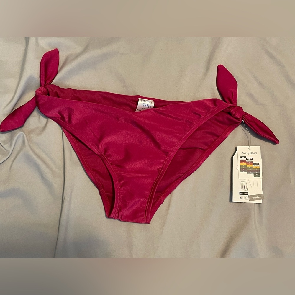 Time and Tru Women’s Pink High Leg Side Tie Bikini Bottom Size Small (4-6) NWT